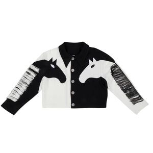 Fashion Brand Company Dueling Horses Crop Linen Jacket Black/White size XS/S new
